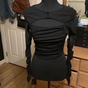 Black Ruched Long Sleeve Women's Top